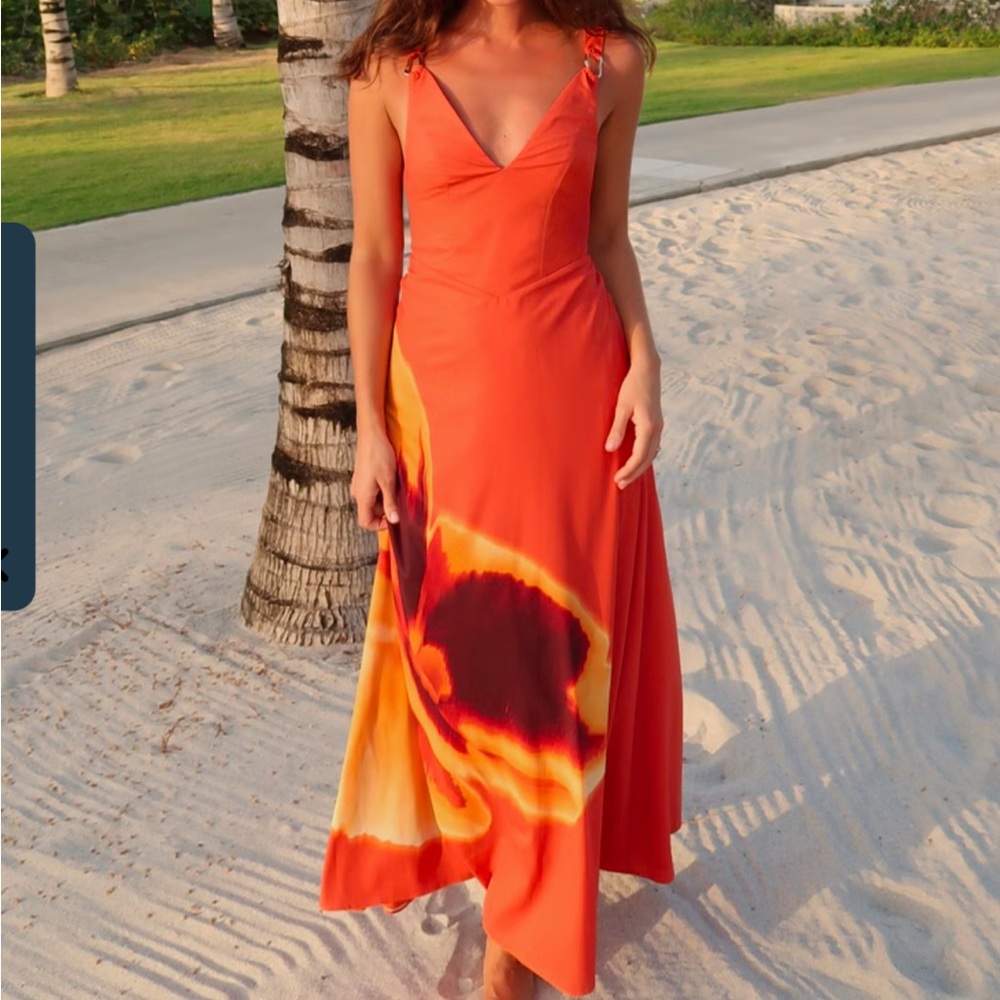 Abercrombie & Fitch Orange Floral Dipped-Waist Hardware Maxi Dress